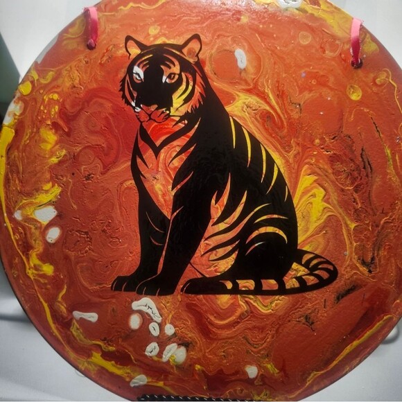 Handmade Tiger Painting Wall Art Decoration On Vinyl Record 12 Inch - Picture 5 of 7